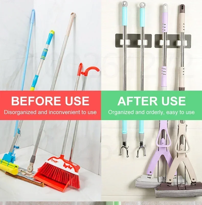 Description Picture 2 of item1-10PCS Adhesive Multi-Purpose Hooks Wall Mounted Mop Organizer Holder RackBrush Broom Hanger Hook Kitchen Bathroom Strong Hooks
