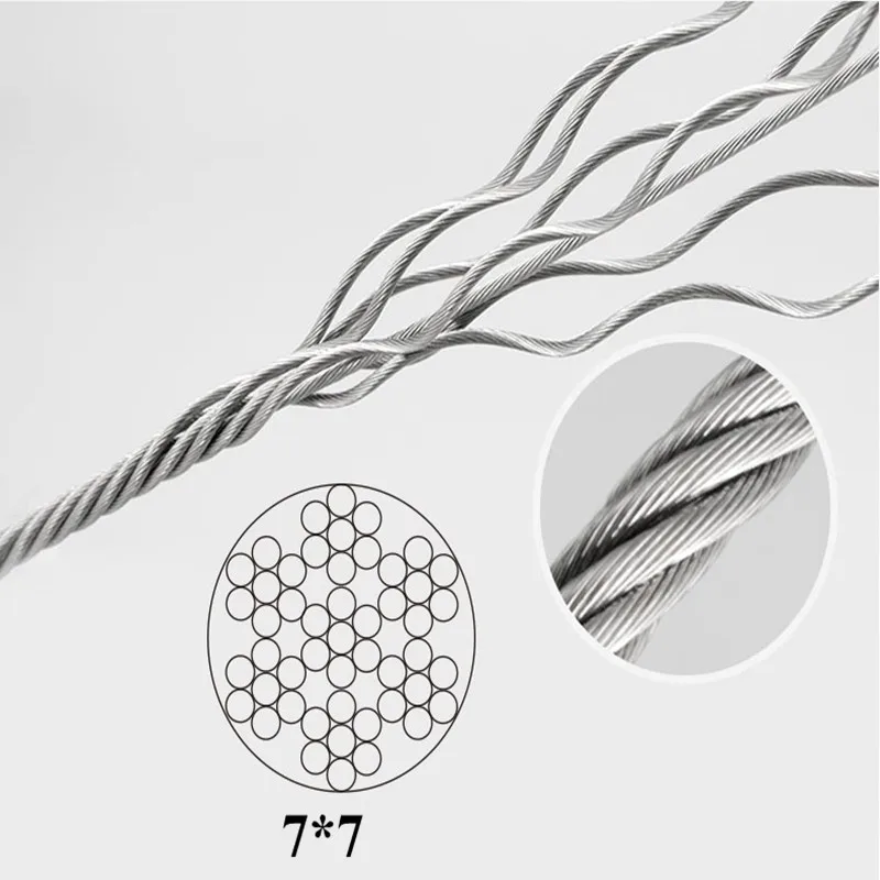 10 m 스테인레스 스틸 와이어 로프 낚시 리프팅 케이블 녹슬지 않는 7*7 빨랫줄/0.8mm/1mm/1.2mm/1.5mm/2mm/2.5mm/3mm