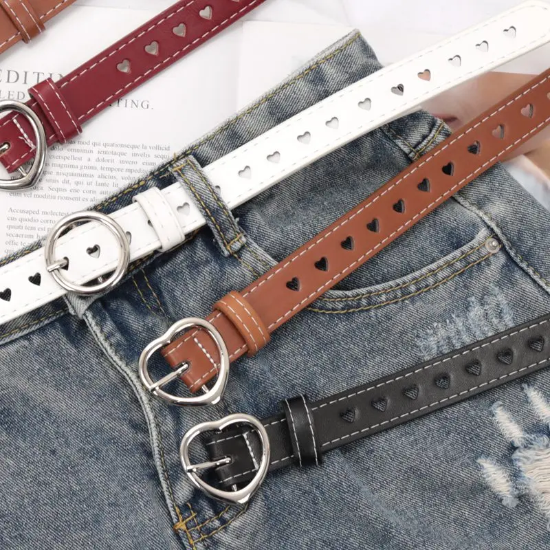 Women PU Leather Belt Hollow Out Loving Heart Ladies Waist Belt