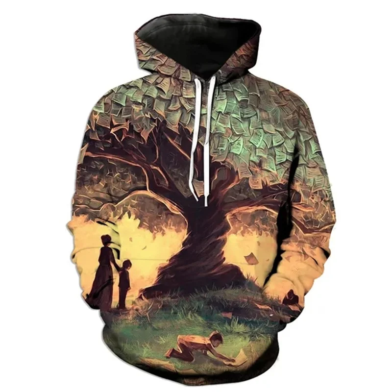 thumbnail image 1 of Sudadera con capucha con estampado 3D de árbol viajero para hombres y mujeres, sudadera informal de manga larga con patrón de paisaje, sudadera holgada estilo Harajuku, 1 of 4