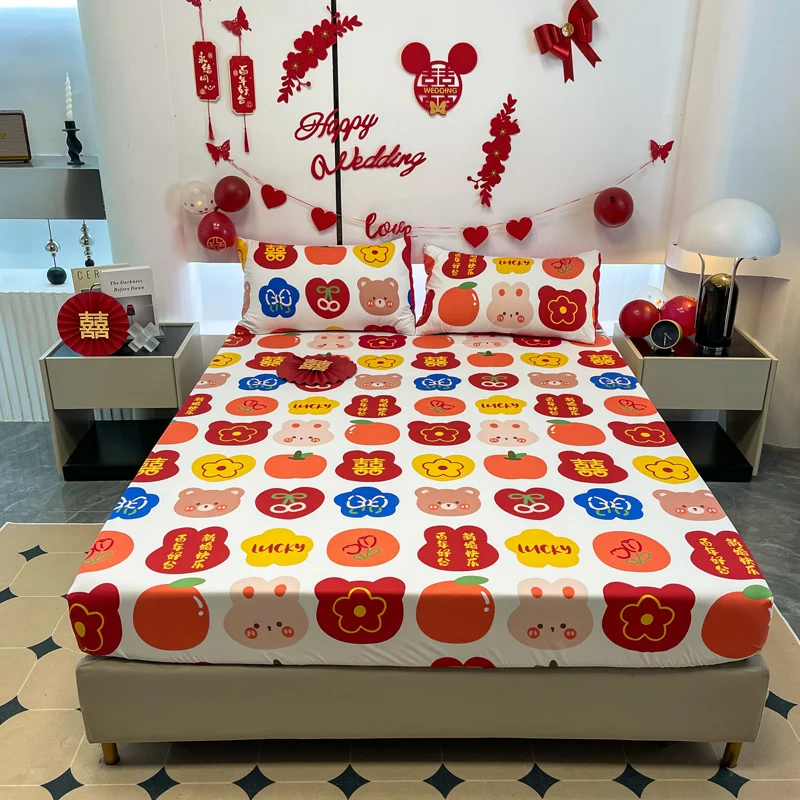 Bonenjoy 1pc Red Fitted Sheet With Elastic Queen/king Size Bed Sheet