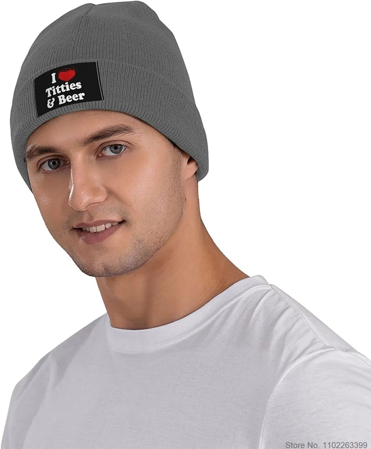 Funny I Heart Titties and Beer Beanie Hat Unisex Cuffed Beanie Knit Skull Hat Warm Ski