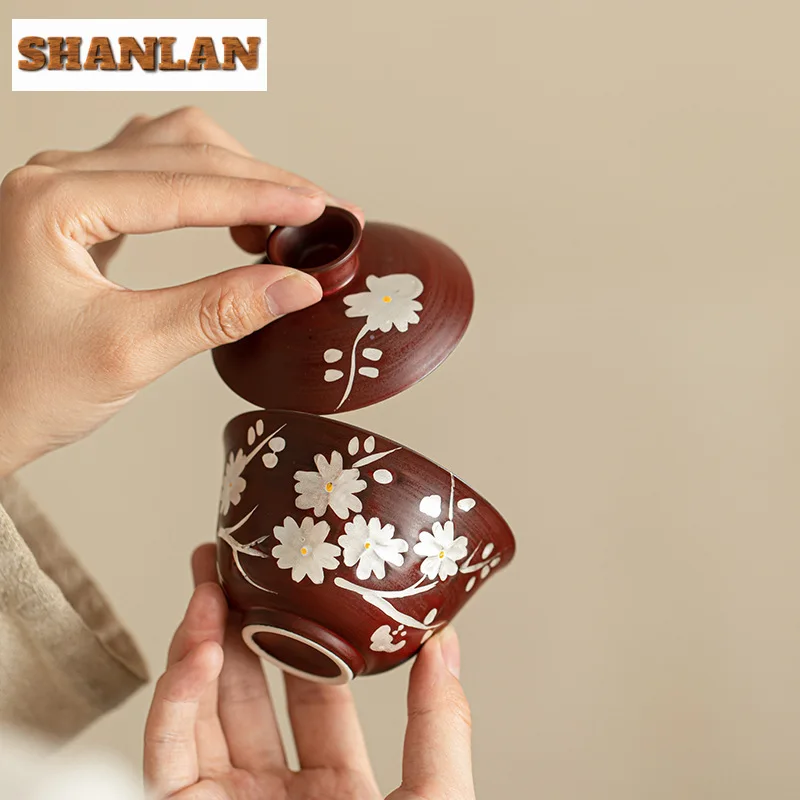 Handmade Hawthorn Red Gaiwan Creative Silver Plum Blossom Tea Tureen Tea Making Cover Bowl Pitcher Teaware Collection Gifts