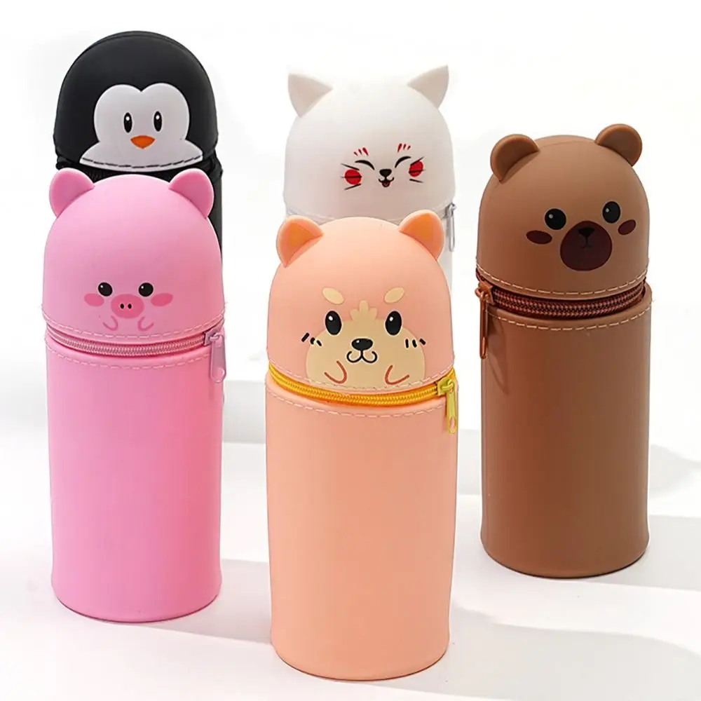 Cartoon Silicone Pencil Case Animal Shape Desk Organizer Stationery Storage Bag Folding Pen Pouch Pencil Holder School Supplies 2