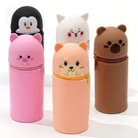 Cartoon Silicone Pencil Case Animal Shape Desk Organizer Stationery Storage Bag Folding Pen Pouch Pencil Holder School Supplies 2