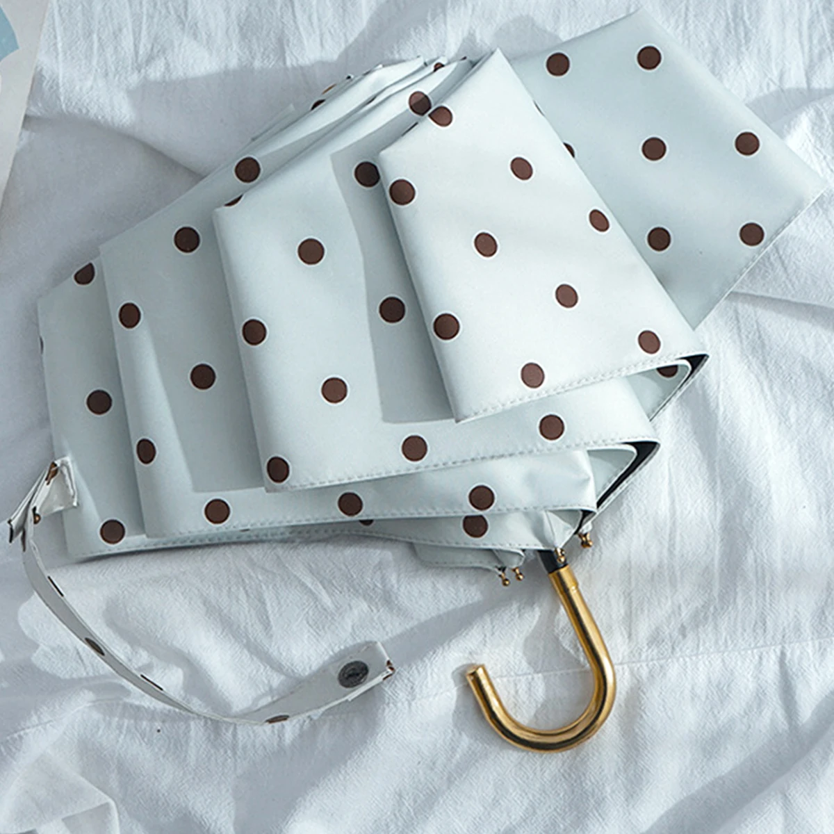 Umbrella curved handle sunscreen rainproof sunny rain dual-purpose ultraviolet protection black dot white