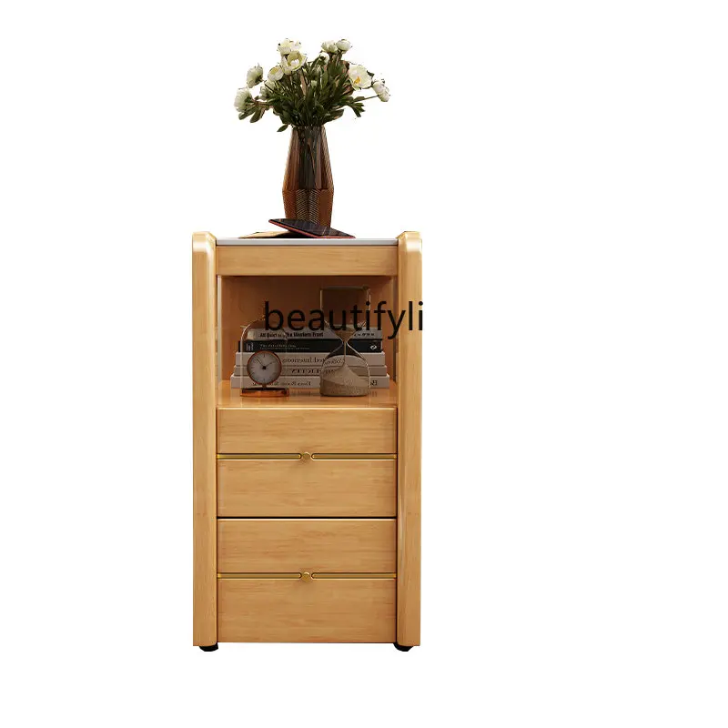 

Light Luxury Sofa Side Cabinet Solid Wood Living Room Narrow Mobile Side Table Stone Plate Side Table Coffee Table
