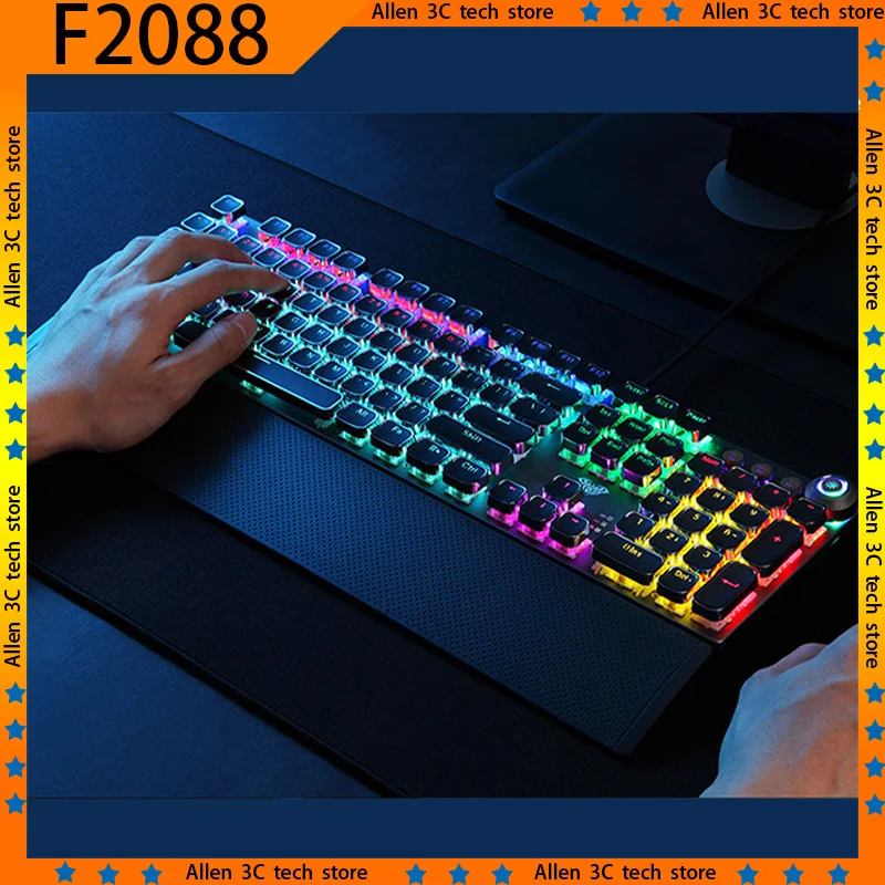 

Original AULA F2088 Mechanical Keyboard Wired USB 104Keys Reactor Knob RGB Backlit Multimedia Esports Gamer PC Gaming Keyboards