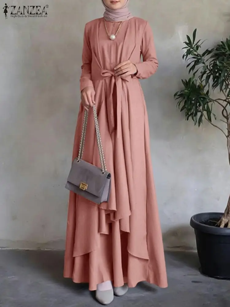 

ZANZEA Fashion Eid Mubarek Muslim Dress Autumn Long Sleeve Abaya Sundress Women Casual Loose Islamic Clothing Vestidos Oversized