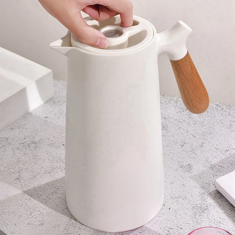 유리 라이너 진공 플라스크 온수 주전자, 홈 오피스 절연, 누수 방지, 커피 차 보온, 화이트, 2X, 1L