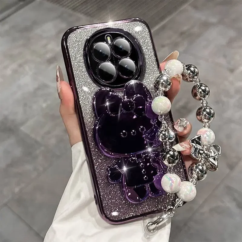 Luxury Cute Rabbit Makeup Mirror Stand Case with Bracelet - Premium Protective Cover
