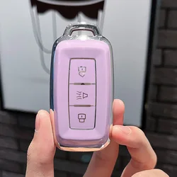 TPU Car Key Fob Cover Case with Ring - Premium Auto Accessory Holder (Purple Case)