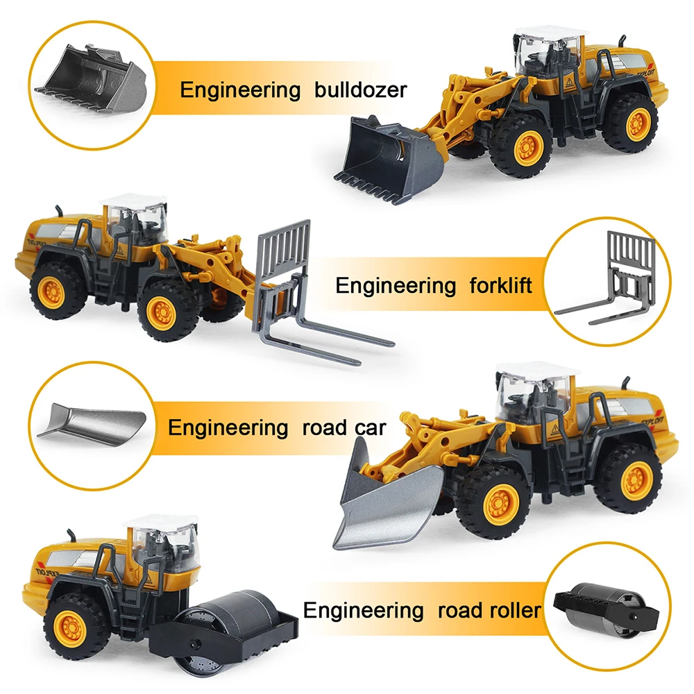 Engineering Vehicle Alloy Toy Set - Crane, Excavator, Bulldozer Construction Collection