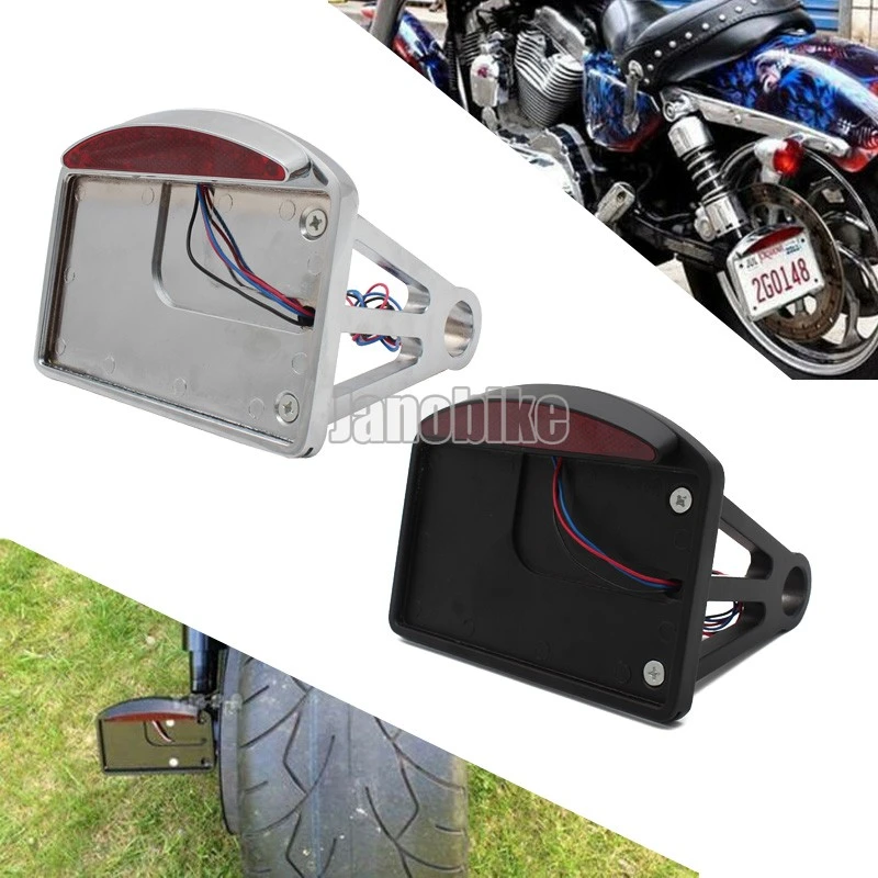 Motorcycle Side Mount License Plate Holder Tail Light For Honda Shadow ACE VT750 Harley Bobber