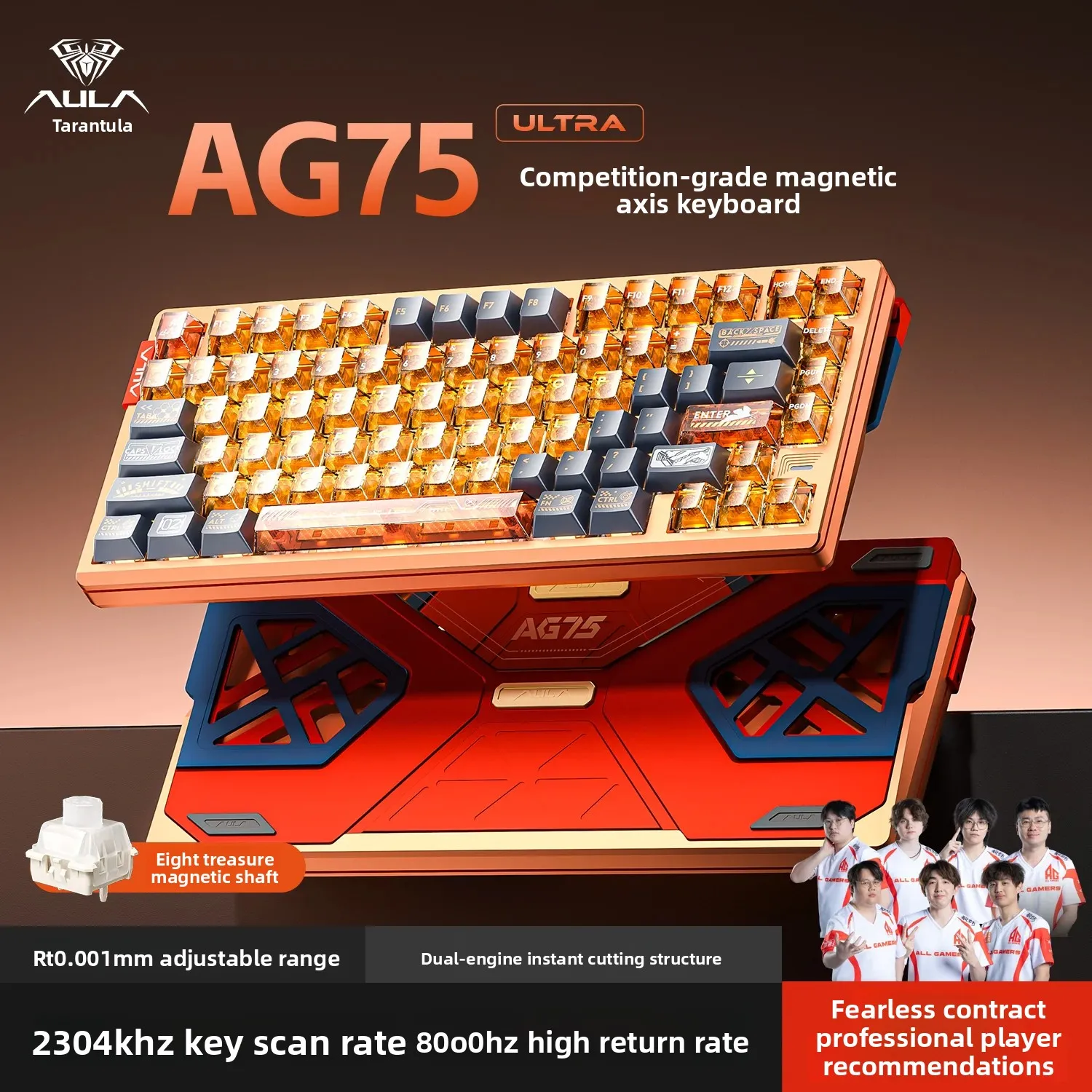 아울라 AG75 기계식 키보드 마그네틱 축 풀 메탈 케이스 75% 레이아웃 유선 게이밍 키보드 (FPS 게임, 발로란트, CS2 커스텀)
