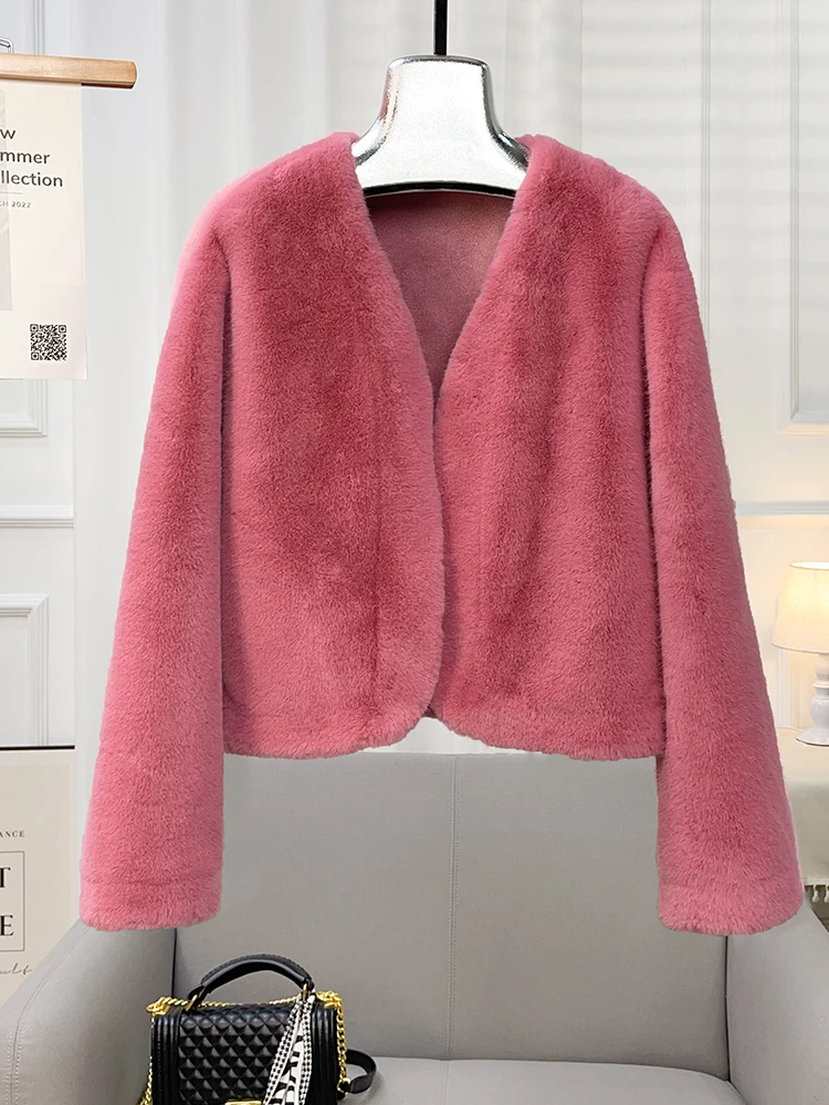 

2024 Autumn/Winter Sable V-neck faux mink fur short jacket European mink composite fur integrated fur for women