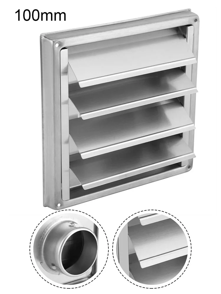 

100MM Air Vent Duct Grill Wall Square Tumble Air Outlet Extractor Ventilation Cover Fan Outlet Cap Stainless Steel HVAC Parts