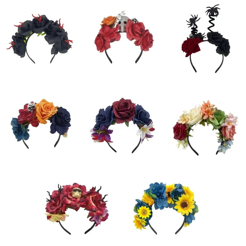 

Fashion Hair Hoop with Simulated Flower&Skull Women Halloween Styling Hairband