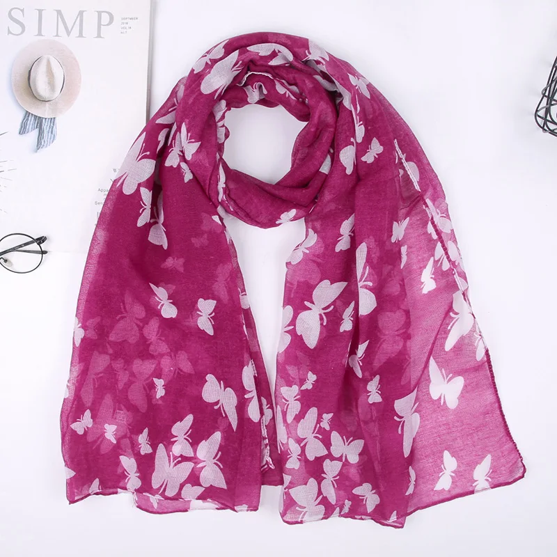 

Fashion Print Butterfly Thin Mesh Women's Shawl Long Turban Outdoor Cycling Neck Protector Korean Soft Warm New Female Scarf C27