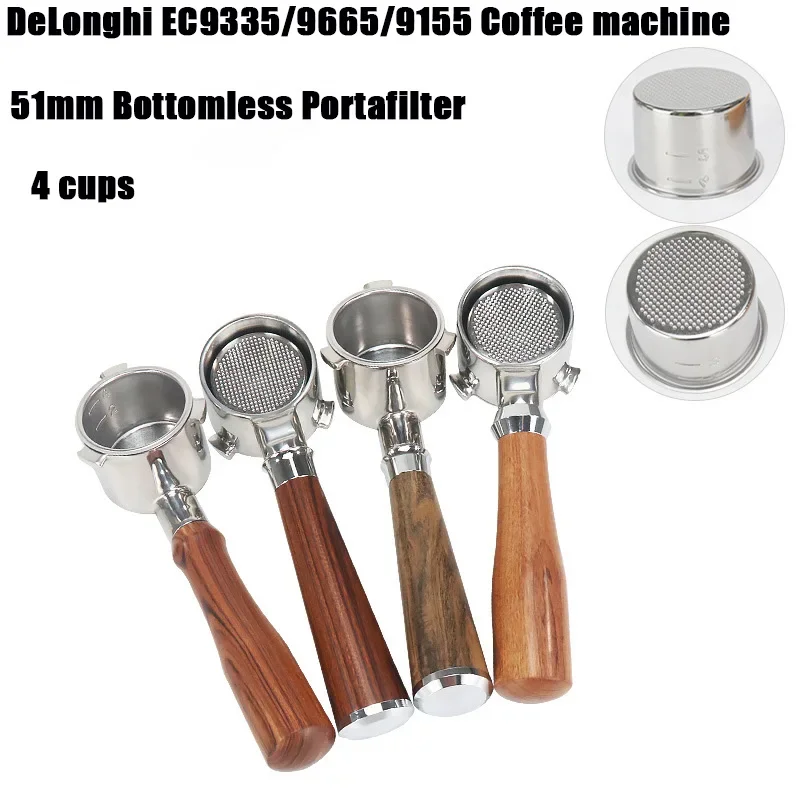 

51mm Bottomless Coffee Handle Filter DeLonghi EC9335/9665/9155 Universal Coffee Maker with 4 Cups Filter Basket Coffee Appliance
