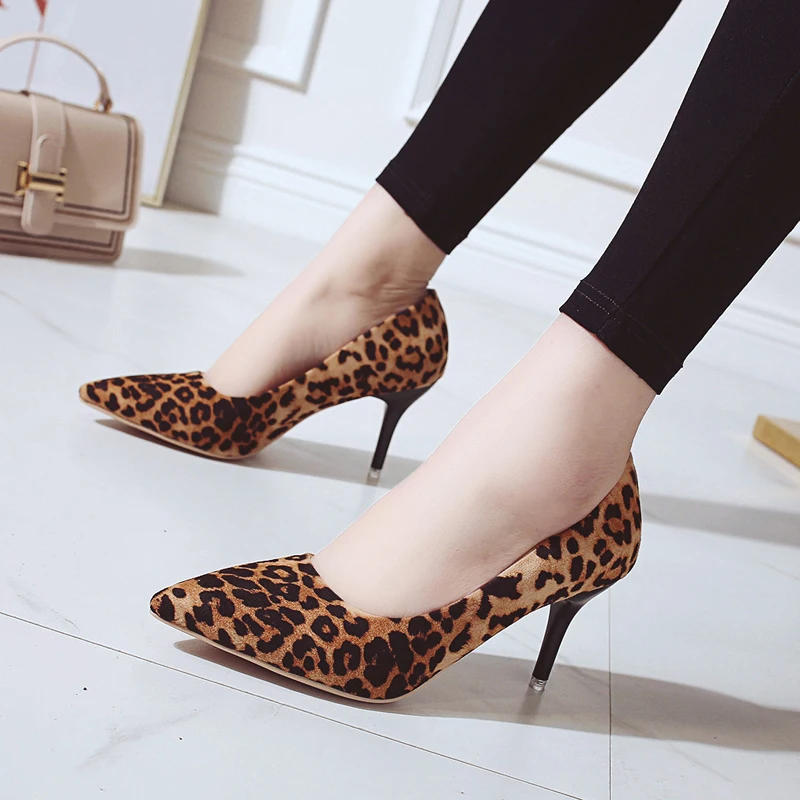 High Heels Leopard Shoes Women Pumps Office Stiletto Faux Suede Wedding Party 2019 Slip on Sandals Femme Sexy Pumps