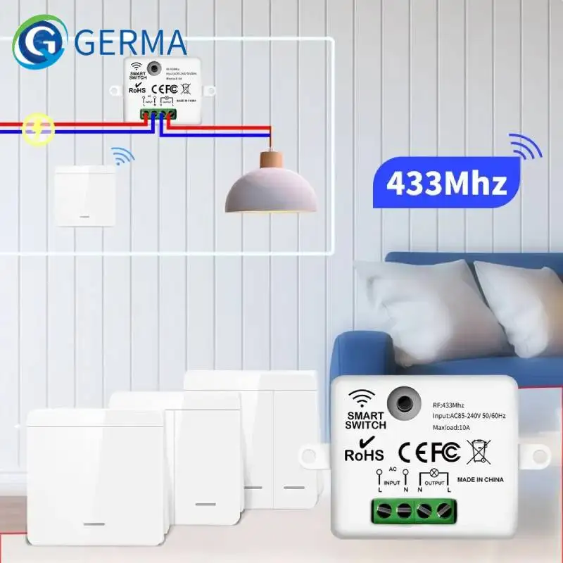 Wireless Smart Wall Switch 433MHz Remote Control 1/2/3Gang 10A 110V 220V For Lamp LED