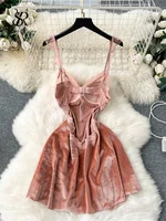 SINGREINY Strap Sexy Velvet Dress Fashion Senior Pearls Sleeveless Slim Women Lace Hollow out Backless High Quality Mini Dress - Image 6