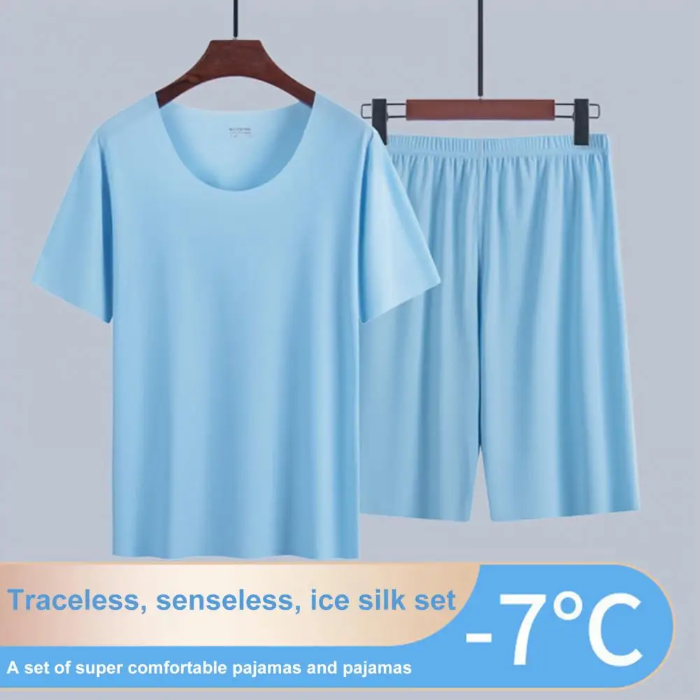 2 Pz/Set Pigiama Estivo Da Uomo Confortevole Manica Corta Girocollo Tinta Unita Sciolto Abbigliamento Sportivo Sottile Plus Size Uomo Top Shorts Set