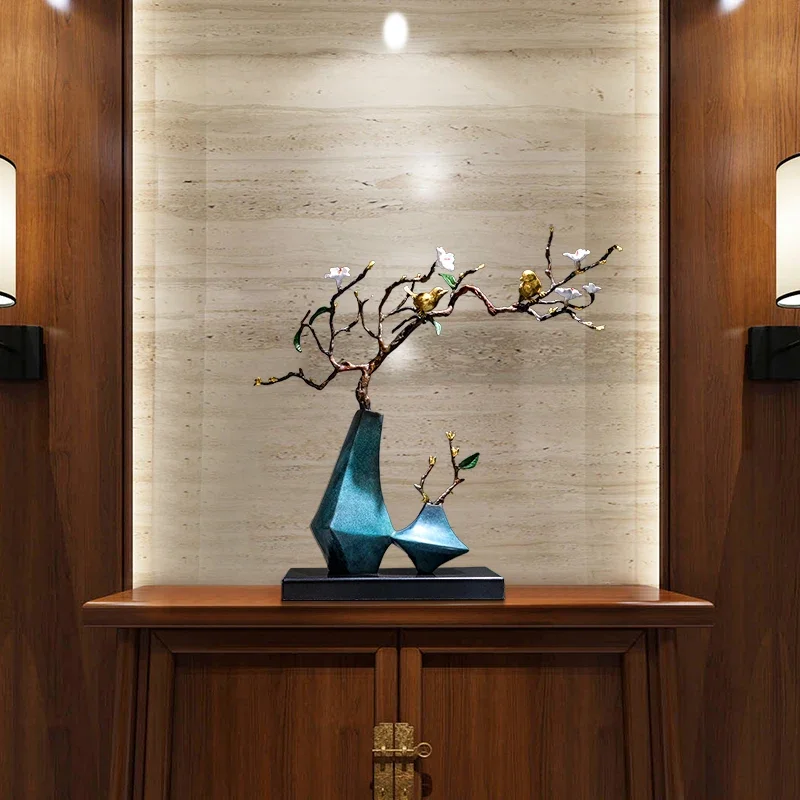 

New Chinese Style Pure Brass Bird Language and Flower Fragrance Art Happy Eyebrows Crafts Decoration Living Room TV Cabinet Tea