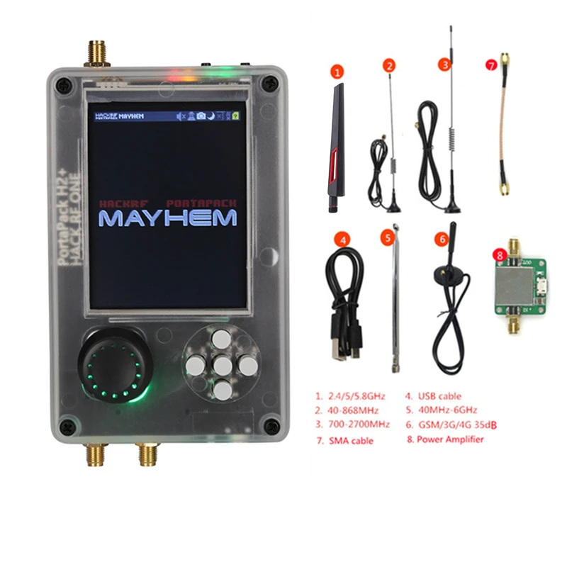 Assembled HackRF Portapack H2 Mayhem 2.0.1 Firmware + HackRF One 6GHz SDR + 0.5ppm TXCO + Battery + Case