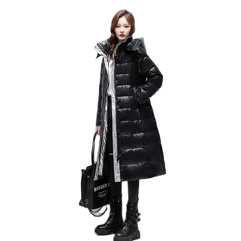 Duck Duck Down Jacket Women's 2022 New Long Over The Knee Shiny Fashion