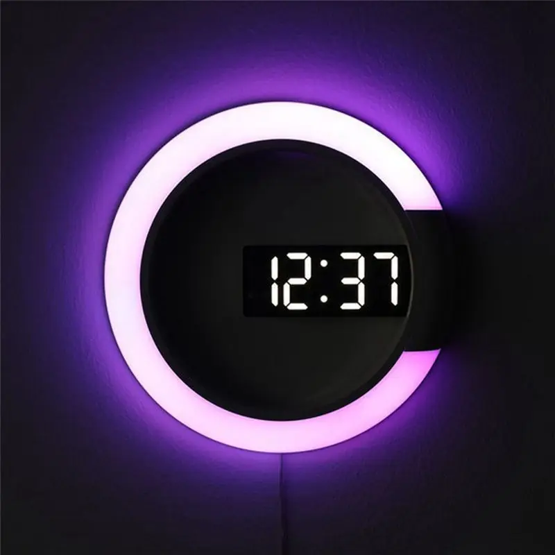 1세트 LED 디지털 벽시계 디지털 디스플레이 온도 표시 7가지 색상 3D 침실 거실 장식 플라스틱