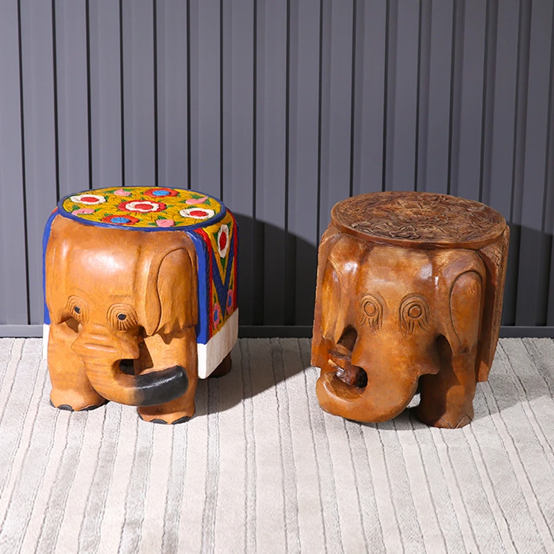 

Southeast Asian Style Elephant Low Stool Thai Solid Wood Shoe Changing Stool Round Stool Living Room Furniture Wood Seat Pier