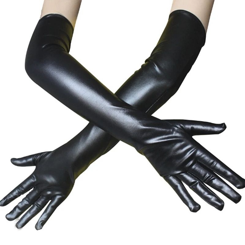 

Сексуальные женские блестящие длинные перчатки кожаные латексные косплей одежда перчатки для танцев на шесте аксессуары черные плотные перчатки