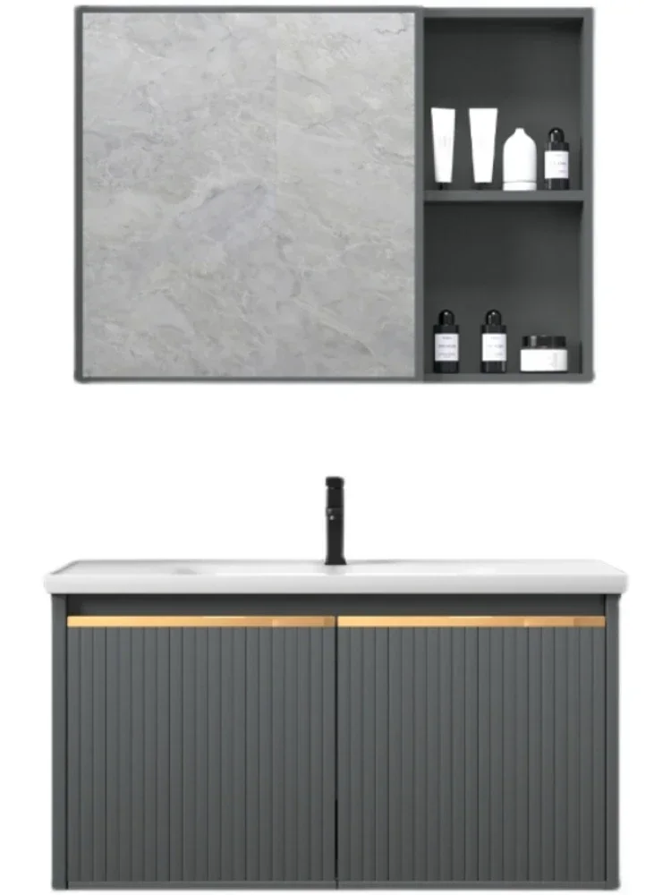 ~Y Thickened Space Aluminum Alloy Bathroom Cabinet Stone Plate Wash Basin Cabinet Combination Modern Bathroom Table