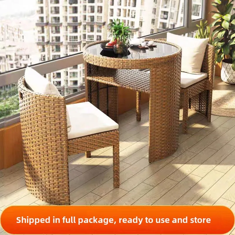Balcony courtyard leisure table and chair combination rattan chair three piece set tea imitation rattan tea table