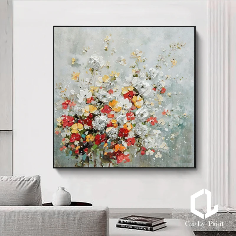 

Pure Hand-painted Flower Abstract Oil Painting Modern Wall Art On Canvas Hydrangea Luxury Mural For Living Room Decor Frameless
