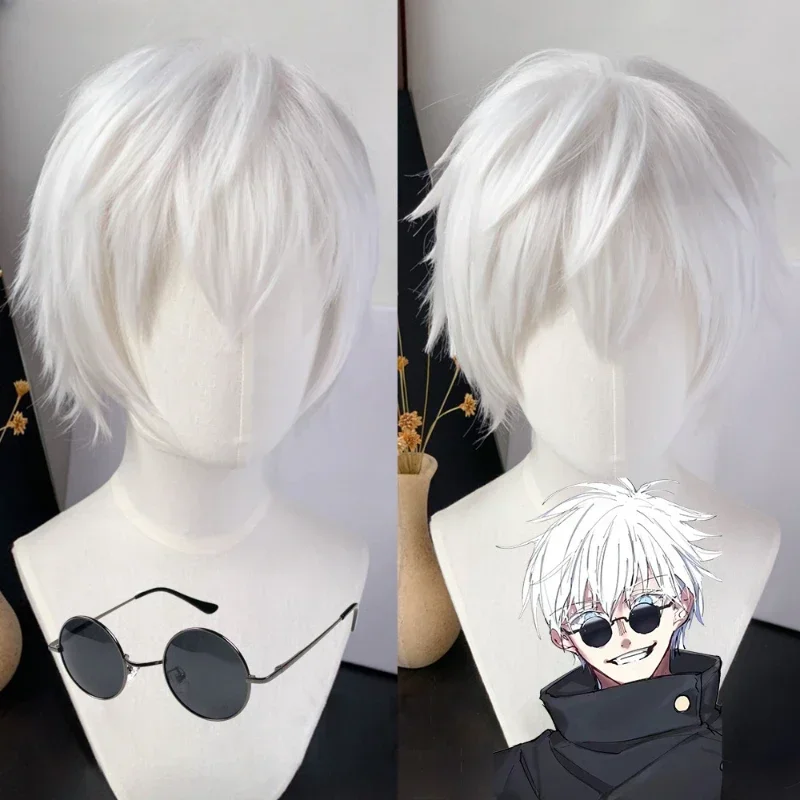 

Парик для косплея по мотивам аниме «годжо Сатору», термостойкие искусственные волосы из аниме джутсу кайсена, серебристо-белые, для косплея годжо Сатору