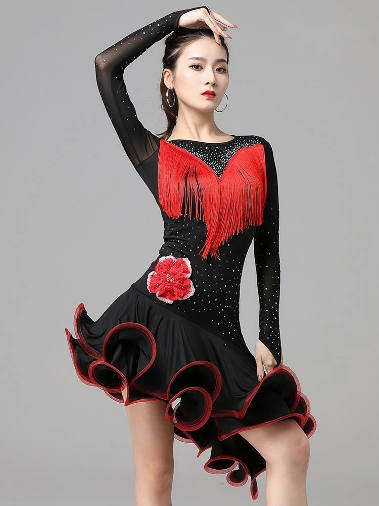 

Latin dance dress performance dress female ballroom dance competition dance dress rumba group performance sexy tassel dress