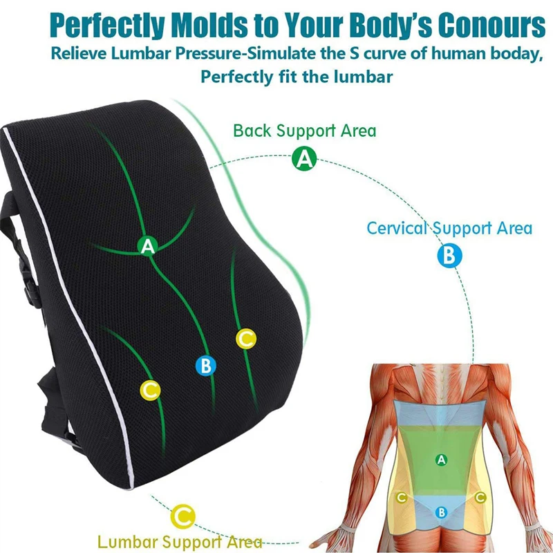 Lumbar Support Pillow Memory Foam Car Seat Waist Cushion Relieve Back Pain Soft and Comfortable For Office Home Car