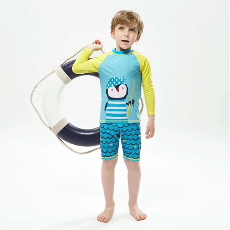 Baby Toddler Boys Swimsuit One Piece Zipper Cartoon Penguin Print Bodysuit Sunsuit Swimwear Bathing Suit Kids Swimwear for Girls 2