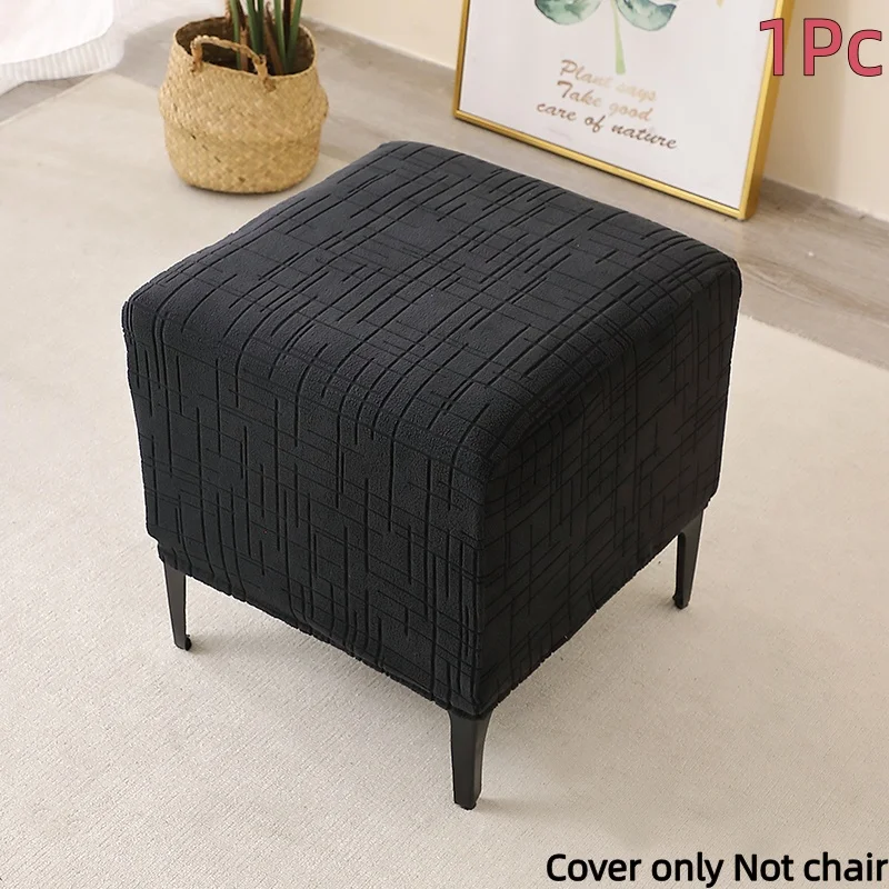 Jacquard Square Ottoman Cover - Elastic Footrest Protector and Slipcover for Living Room and Bedroom Decor