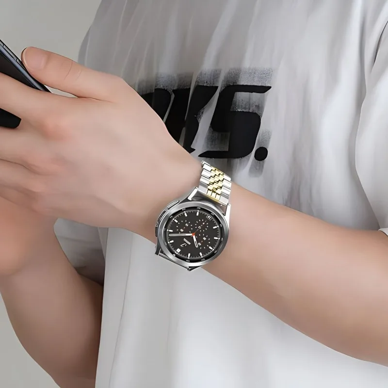 Stainless Steel Strap with Tempered Glass Protective Case Cover and Metal Band