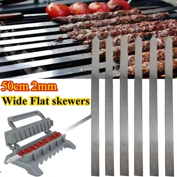 50cm Wide No-Wood Handle Flat Stainless Steel BBQ Skewers Shish Kebab Turkish Persian Grills Koubideh Iranian Brazilian European