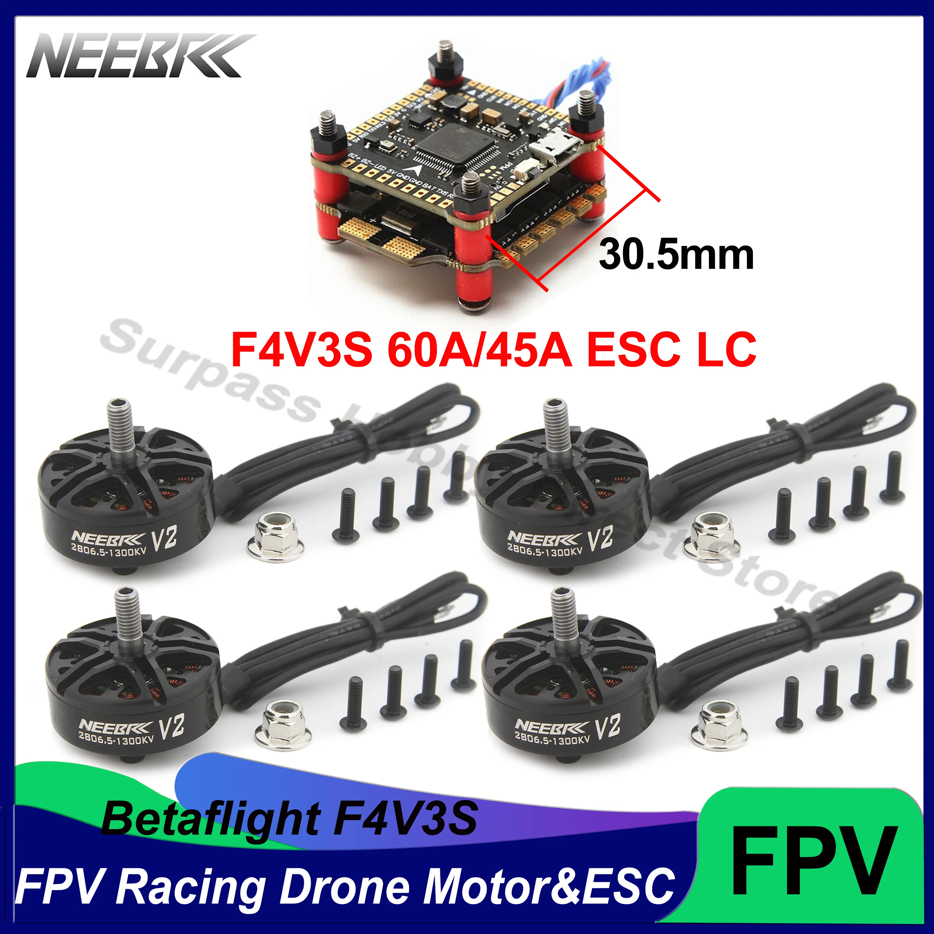 

2806.5 1300KV Brushless Motor Betaflight F4V3S Flight Control FC 4in1 60A 45A ESC Combo for FPV Racing Drone RC Plane Quadcopter