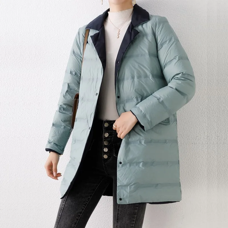 Reversible Down Jacket Autumn Winter Women Warm Lightweight White Duck
