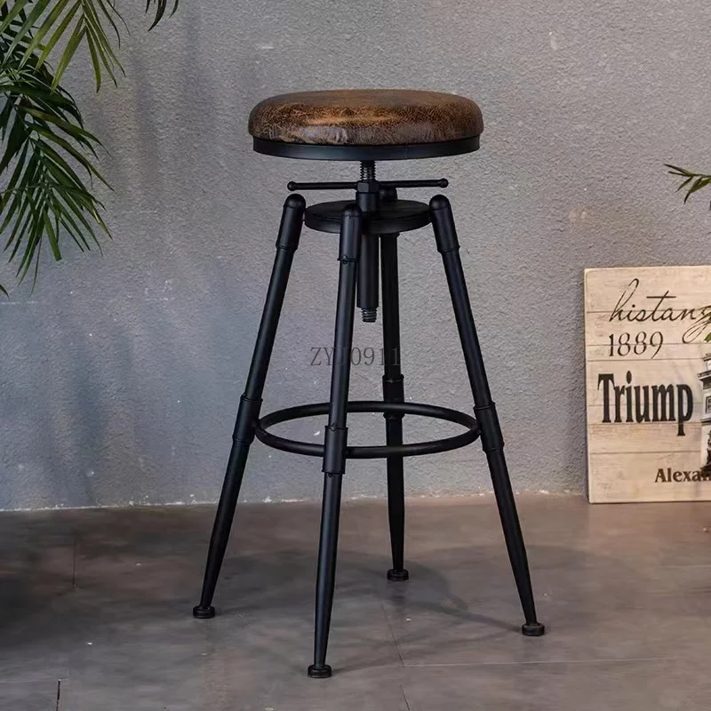 *Adjustable Modern Wrought Iron Bar Stool Circular Rotating High Chair with Backrest for Kitchen Dining Cafe Coffee Tea Shop