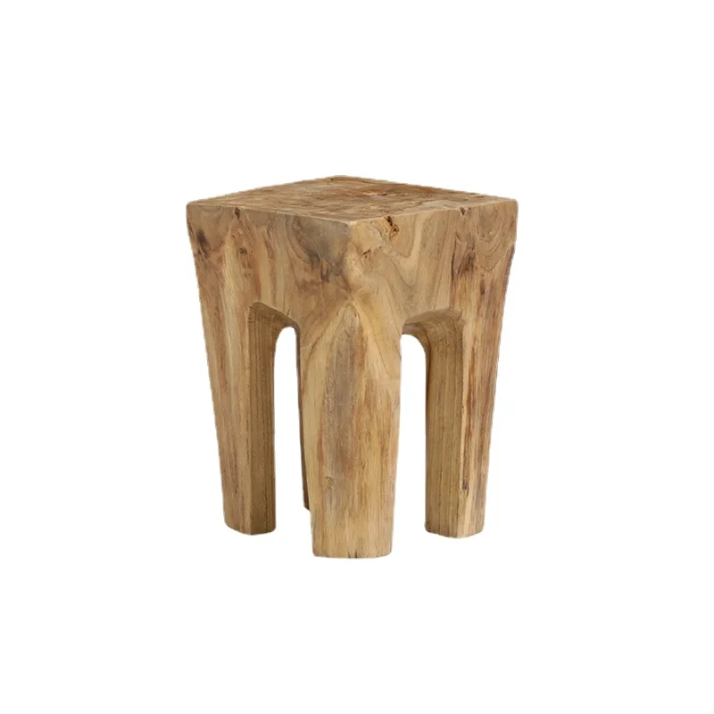 

ZL Household Short Teak Solid Wood Dual-Use Simple Natural Footstool Creative