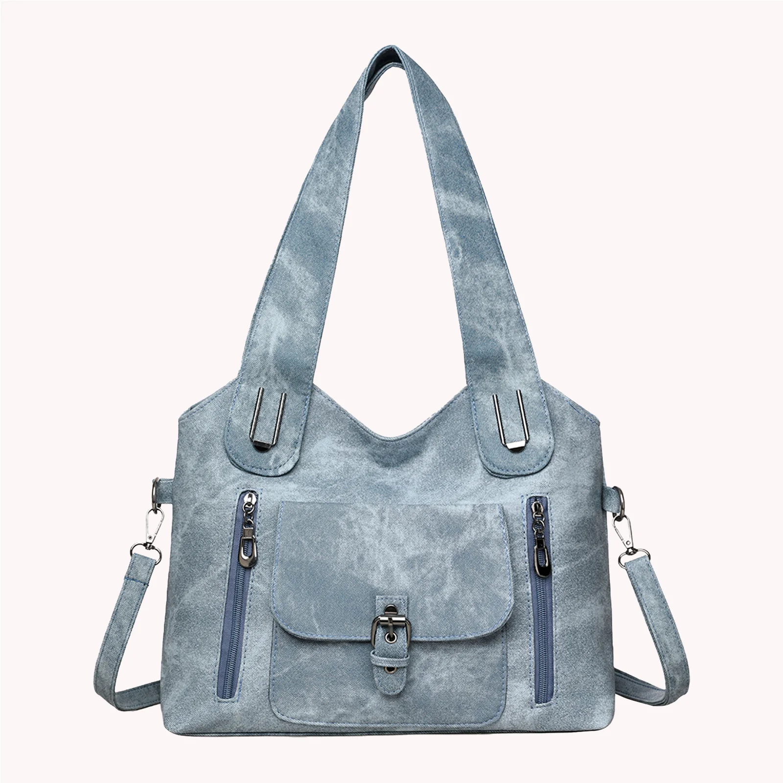 PU Leather Retro Sling Bag Large Capacity Vintage Shoulder Bag Zipper Closure Stylish Buckle Tote Bag Travel Shopping Handbag