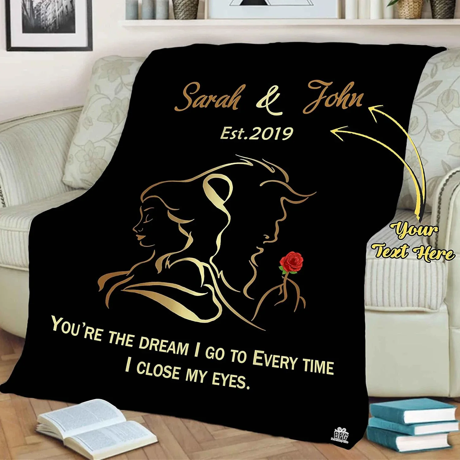 Custom Beauty and Beast Blanket for Couples - Ideal Gift for Anniversaries throw and throws blankets Valentine's Day